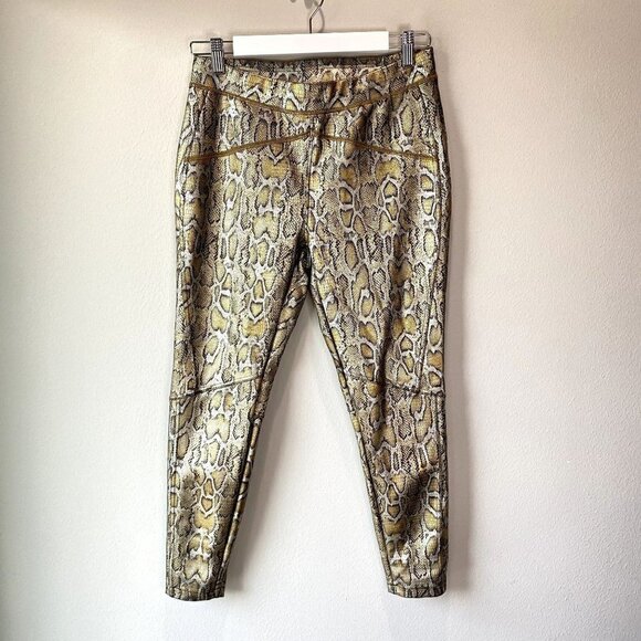 Free People Rio Snakeskin High Rise Skinny Pants Leggings Gold S - Picture 1 of 9